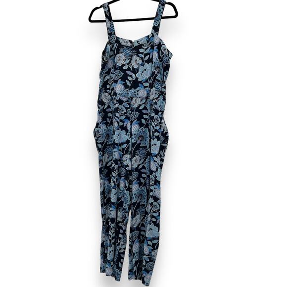 Ann Taylor Loft Jumpsuit Size 8 Blue Floral Print Square Neck Boho Casual Rayon - Picture 11 of 16